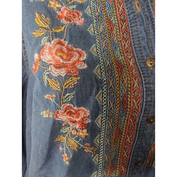 Scandia Woods southwestern floral embroidered denim shirt M - Picture 2 of 7